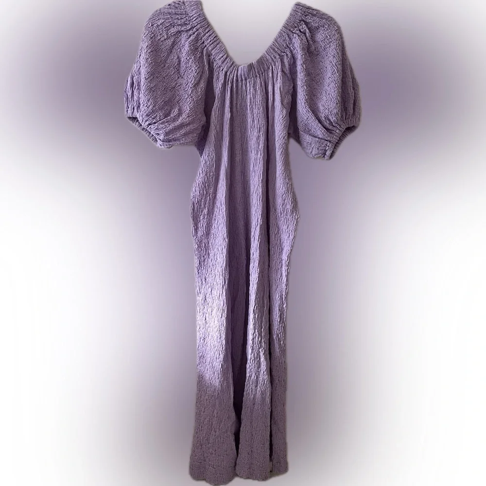Stine Goya Garance Dress Midi Textured Lavender XS off shoulder bump vacation